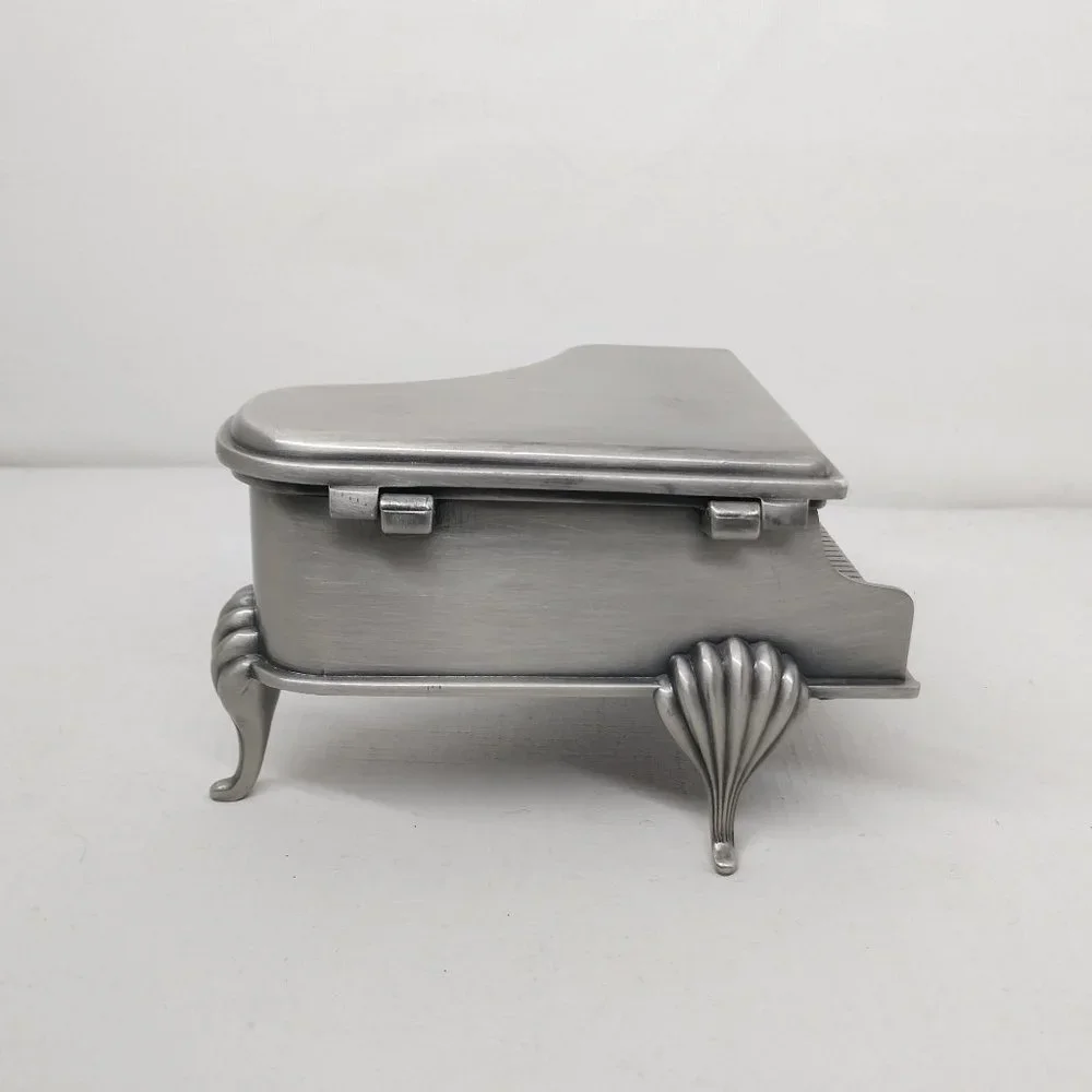 Metal Silver Piano Trinket Jewelry Mini Box Velvet
